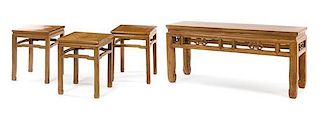 A Group of Four Chinese Hardwood Tables Height of larger 20 x width 44 x depth 12 inches.