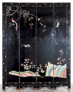 A Four-Panel Coromandel Screen Height of each panel 84 1/2 x width 16 inches.