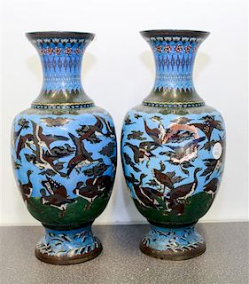 * A Group of Four Chinese Cloisonne Articles Height of first 15 inches.