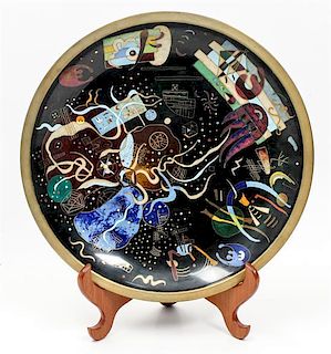 * Robert Kuo, (Chinese, 20th/21st century), cloisonne enameled plate with stand