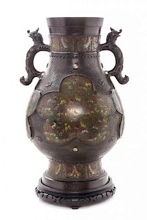 * A Japanese Champleve Bronze Vase Height 23 1/2 inches.