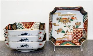 A Set of Four Japanese Porcelain Square Dishes Width 5 3/8 inches.
