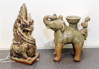 Two Thai Ceramic Figural Groups Height of taller 6 5/8 inches.