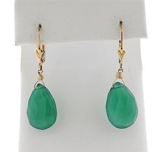 14K Gold Green Gemstone Drop Earrings