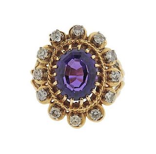 14K Gold Diamond Purple Gemstone Ring