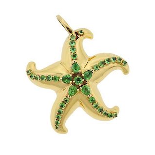 18K Gold Green Gemstone Starfish Pendant