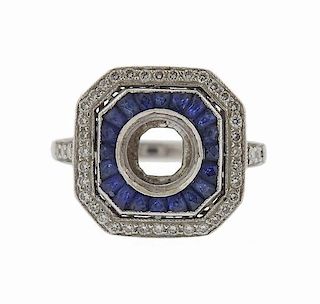 Art Deco Platinum Diamond Sapphire Ring Setting