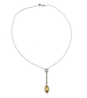 18K Gold Diamond Multi Gemstone Drop Pendant Necklace
