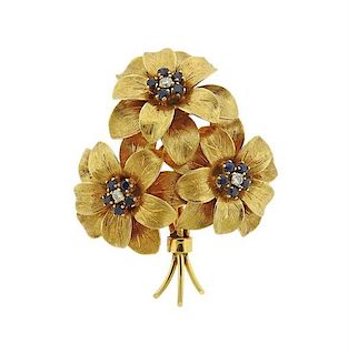 Tiffany &amp; Co 18k Gold Diamond Sapphire Bouquet Brooch