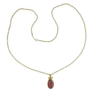 Tiffany &amp; Co Schlumberger Rhodochrosite 18k Gold Egg Necklace