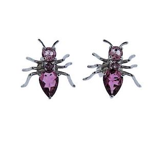 18k Gold Pink Tourmaline Insect Earrings