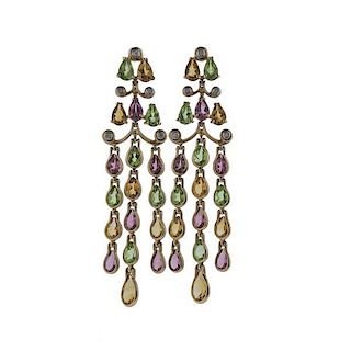 14k Gold Diamond Gemstone Chandelier Earrings