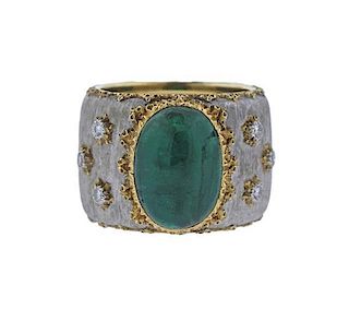 Buccellati 18k Gold Emerald Diamond Band Ring