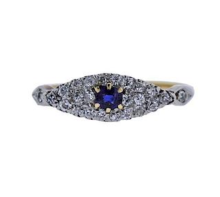 Antique 18K Gold Platinum Diamond Sapphire Ring