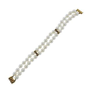 Cartier 18K Gold Two Strand Pearl Bracelet