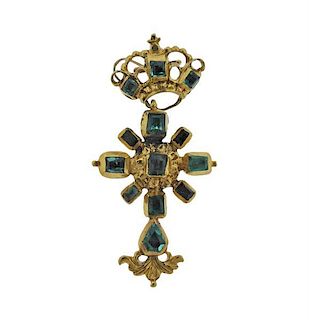 Antique Iberian Emerald 18k Gold Pendant