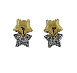 18K Gold Diamond Star Earrings