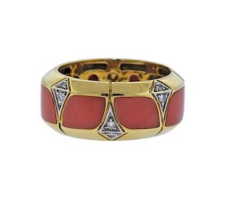 18K Gold Coral Diamond Band Ring