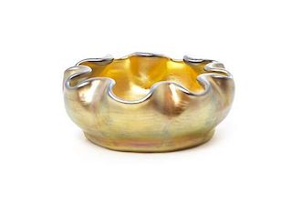 A Tiffany Studios Gold Favrile Glass Salt Cellar, Diameter 2 3/4 inches.