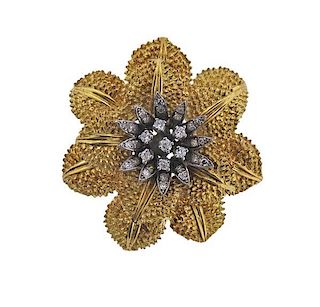 18k Gold Diamond Flower Brooch Pendant
