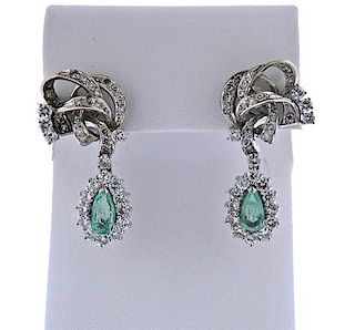 18K Gold Emerald Diamond Drop Earrings