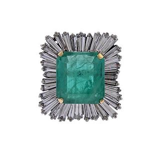 14K Gold 11ct Emerald Diamond Ring