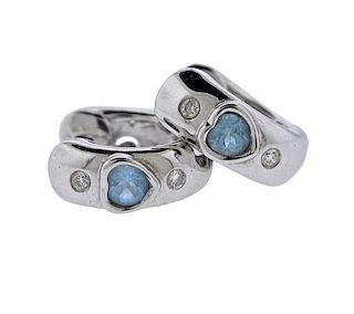 18K Gold Diamond Blue Gemstone Huggie Earrings