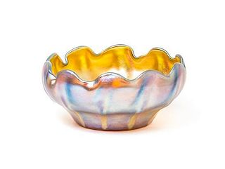 A Tiffany Studios Gold Favrile Glass Bowl, Diameter 4 1/8 inches.