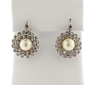 Antique Silver Diamond Pearl Earrings