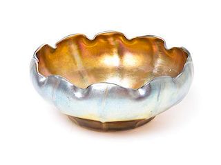 A Tiffany Studios Gold Favrile Glass Bowl, Height 6 3/8 inches.