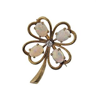 14k Gold Diamond Opal Flower Brooch Pin
