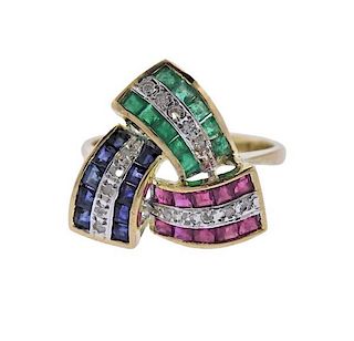 14k Gold Diamond Sapphire Emerald Ruby Ring