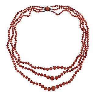 Antique 12k Gold Graduated Coral Bead Necklace