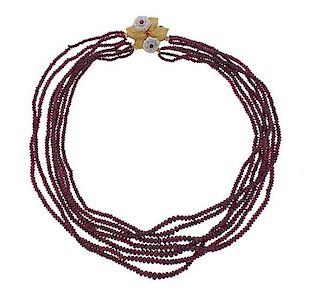 Buccellati 18k Gold Clasp Ruby Bead Necklace
