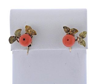 Antique 14k Gold Coral Earrings