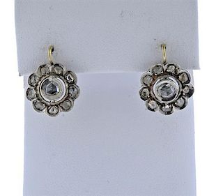 Antique Silver Gold Rose Cut Diamond Earrings