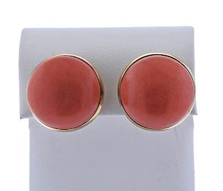 18K Gold Coral Button Earrings