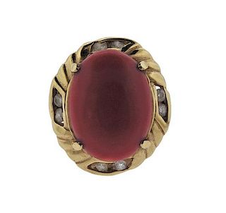 14K Gold Diamond Coral Cocktail Ring