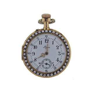 Antique Lepine 18k Gold Pearl Enamel Pocket Watch