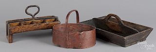Three primitive wood carriers, 19th c.