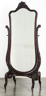 Carved mahogany cheval mirror, ca. 1900