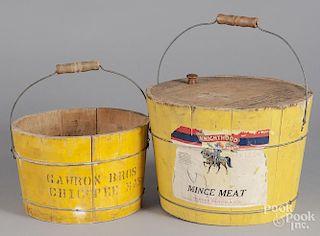 Two yellow painted staved buckets, early 20th c.