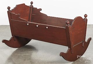 Red stained pine cradle, 19th c.