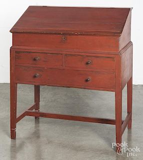 Painted pine desk on frame, 19th c.