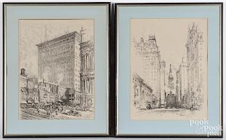 Two printed city scenes, early 20th c.