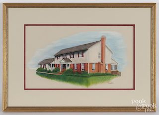 Pastel of a house, signed J. Harden