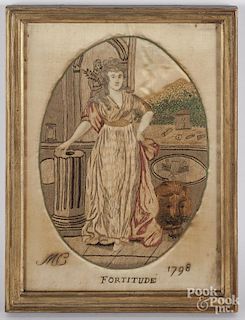 English embroidery of Fortitude, dated 1798