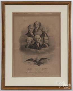 Lithograph of the first six US presidents