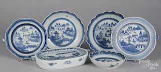 Three Chinese export Canton scalloped edge bowls