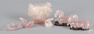 Five Chinese pink quartz carvings